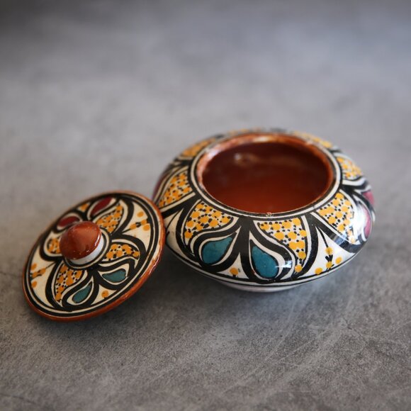 Moroccan Ceramic Small Item Holder with Lid - Handcrafted, Colorful Decor - Picture 3 of 7